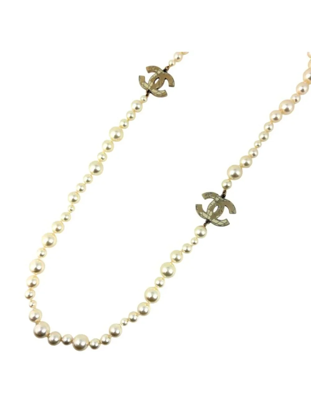 Chanel Necklace CC Logo Faux Pearl White Gold